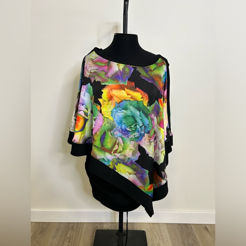 ◾️Joseph Ribkoff Poncho Overlay Dress Multicolour Floral